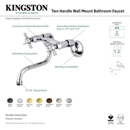 Kingston Brass KS116ORB Essex Two Handle Wall Mount Bathroom Faucet, Oil Rubbed Bronze KS116ORB